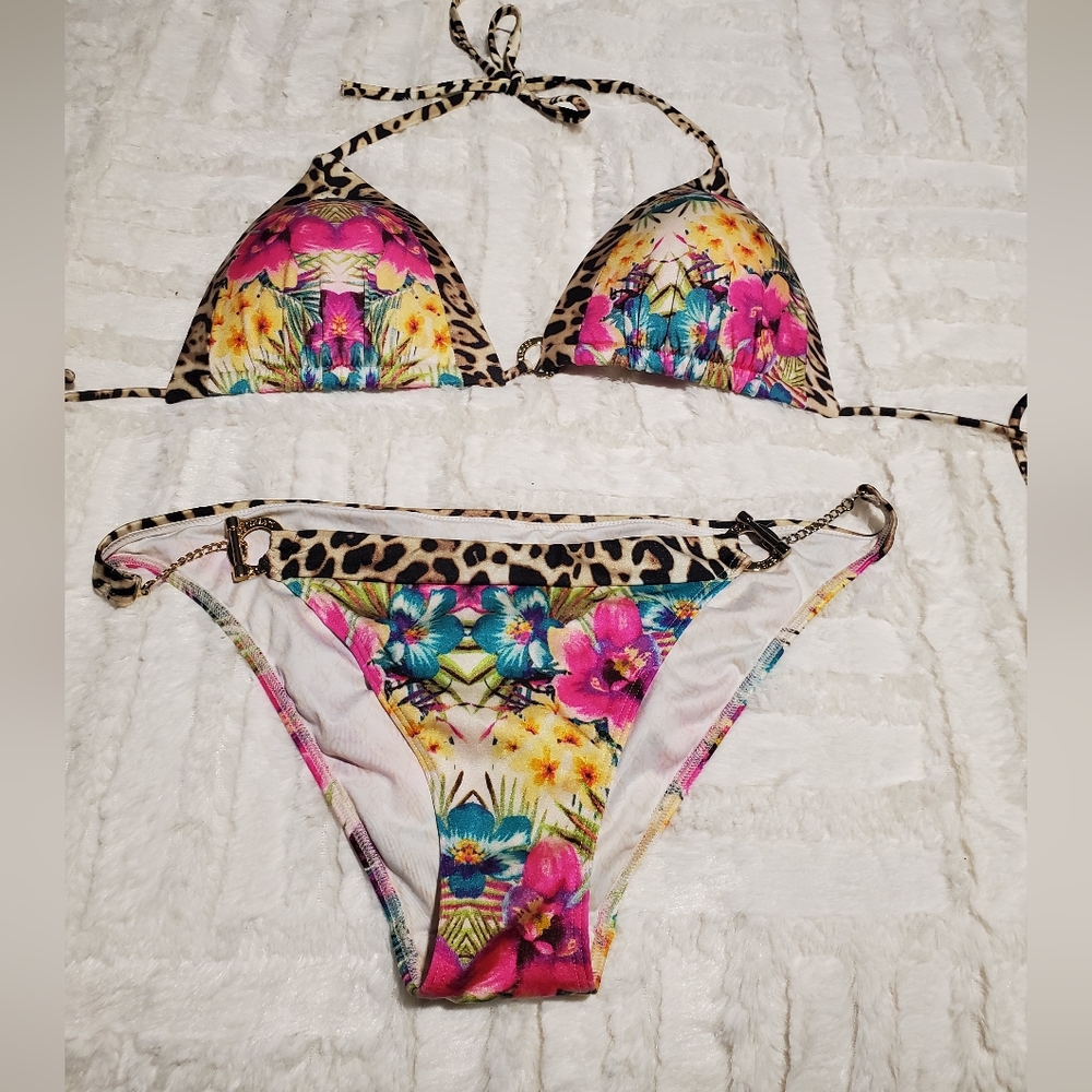 VS Tropical Hawaiian Jungle Floral Cheetah/leopard animal print 4RE Blue Pink